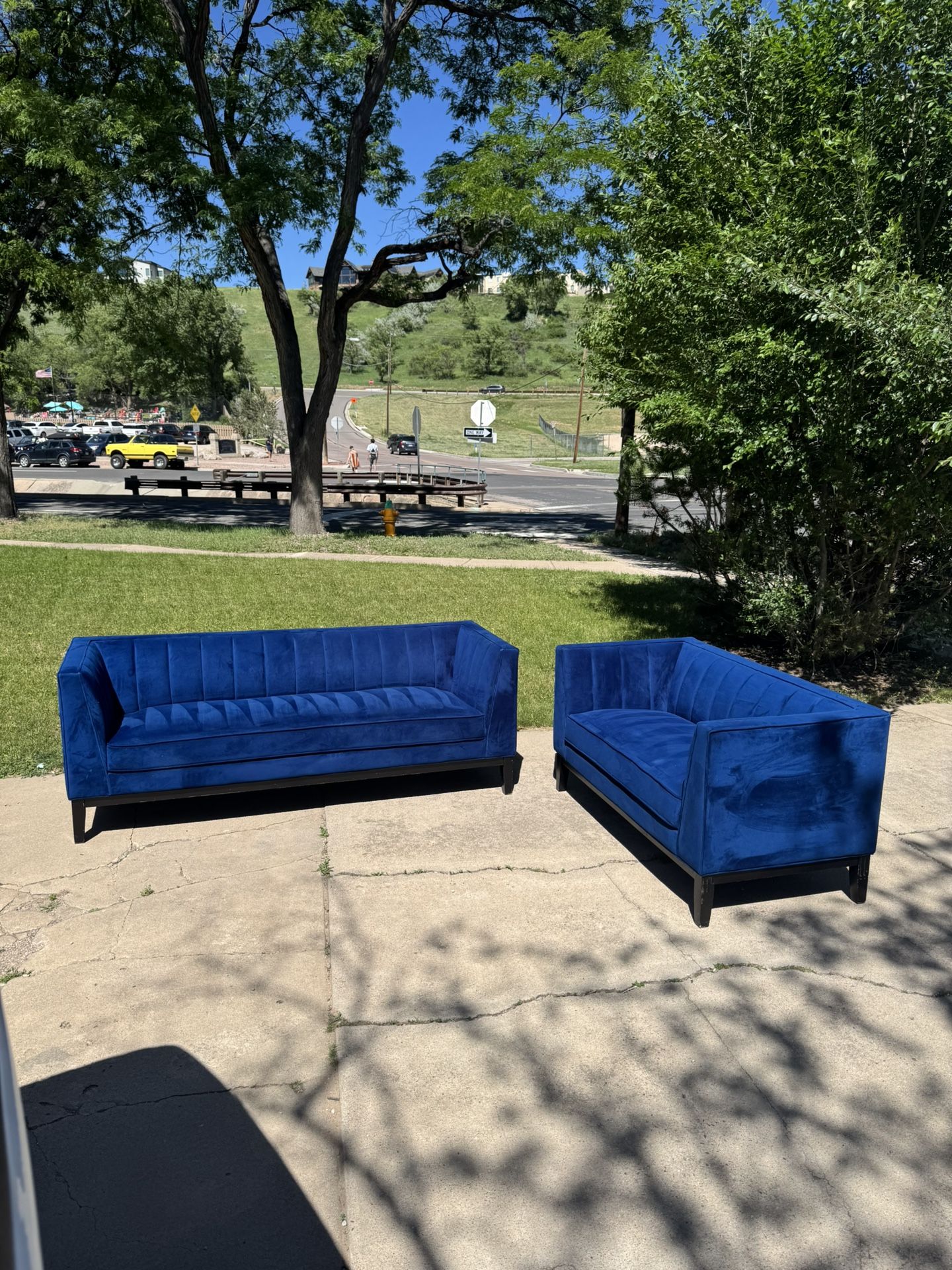 Delivery! Blue Velvet Sofas