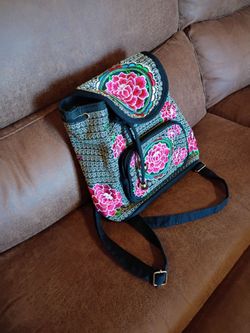 Embroidered Floral Boho Backpack Crossbody Bag