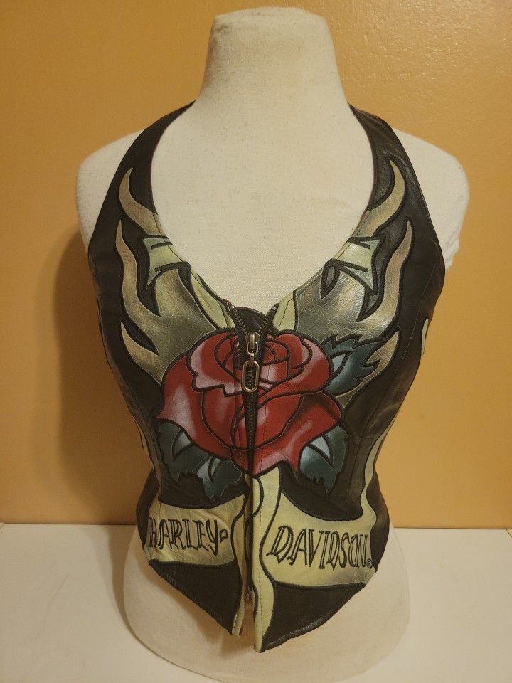 Harley Davidson Women's Leather Halter Top Vest Size Medium