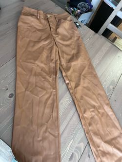 brown leather-like women's pants