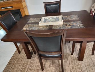HEAVY WOOD DINING TABLE AND CHAIRS FOR 4