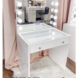 Makeup Vanity  Petite Glass top with Bluetooth Mirror / price includes delivery and assembly, Financing  available  