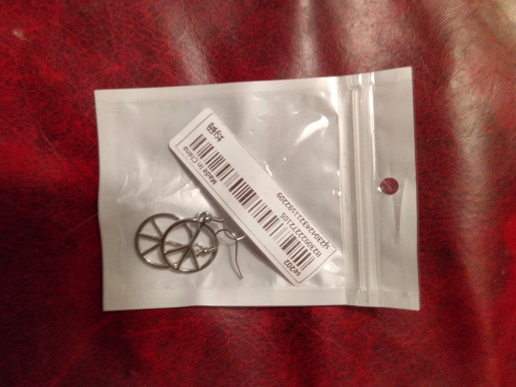 Silver Tone Peace Sign Earrings