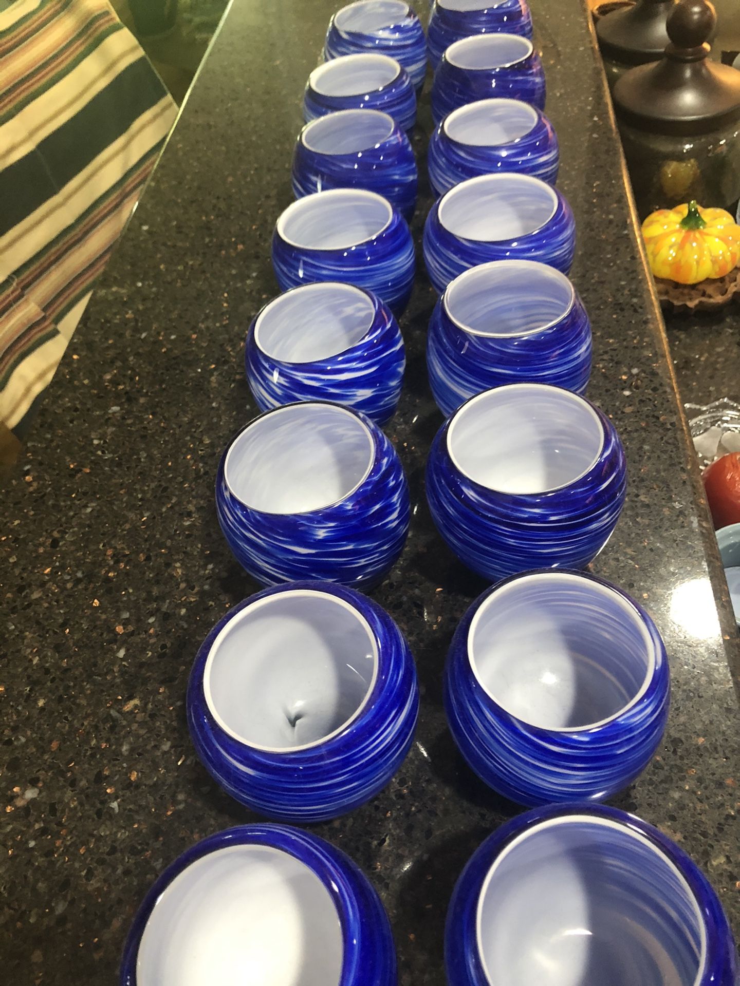 Colbalt blue swirl votive candle holders.
