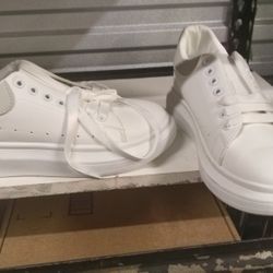 White Leather "No Name" Tennis Shoes New