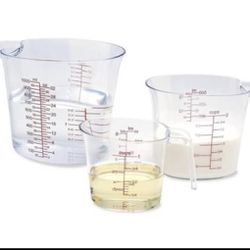 3-Piece Measuring Cups Set, Plastic Measuring Cup of BPA-free with Plug-in Nesting Handle Stackable Design and Multiple Measurement Scales, Clear