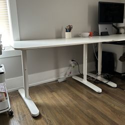 2 Large White Office Desks Adjustable Height