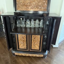 Hand-Carved Wood Bar Cabinet / Liquor Cabinet - $700 OBO - Leesburg