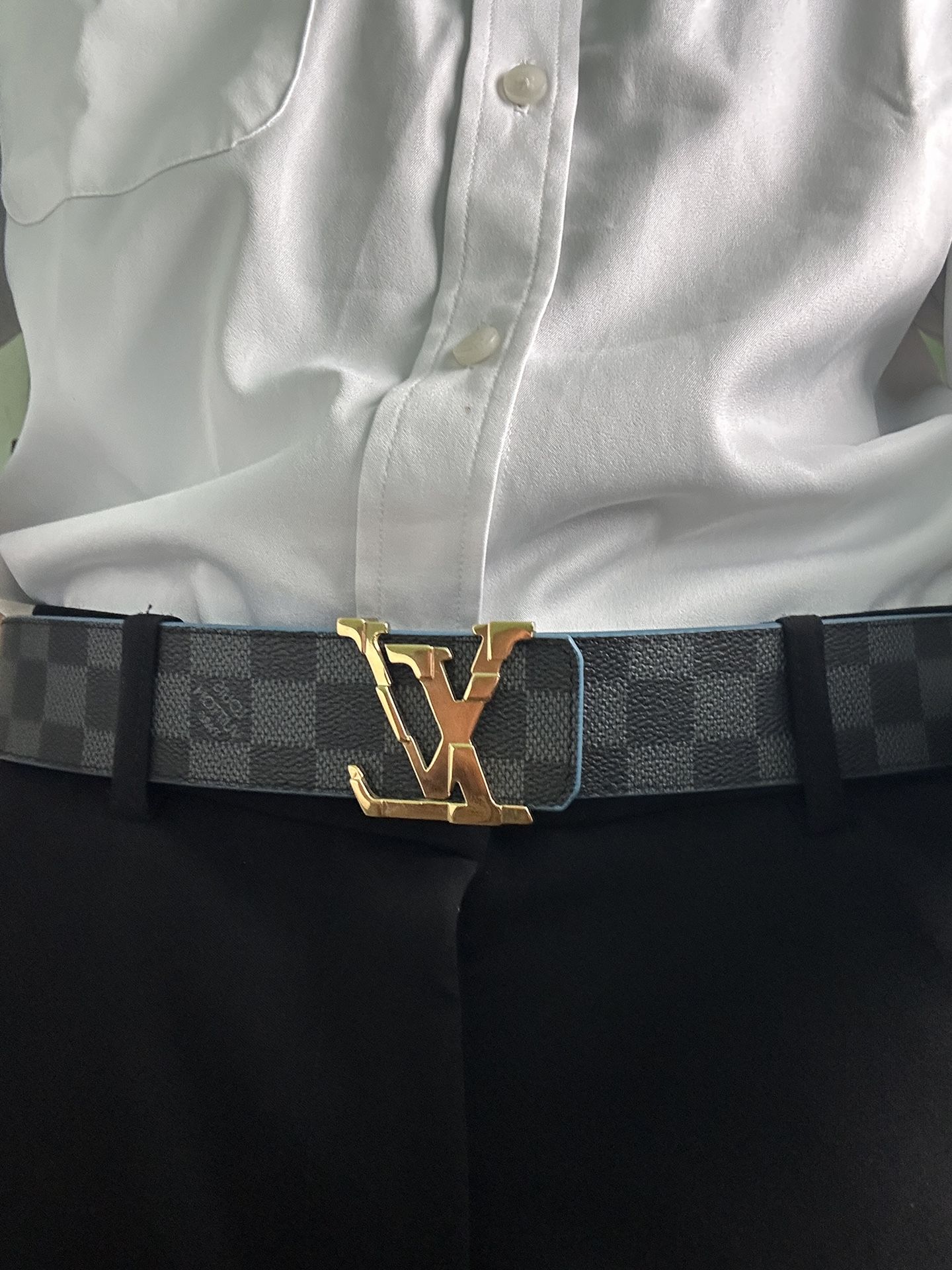 Louis Vuitton Checkered Belt Gold Buckle