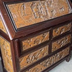 Asian Carved Secretary Desk