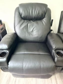 Black Faux Leather Swivel Rocker Massage Recliner