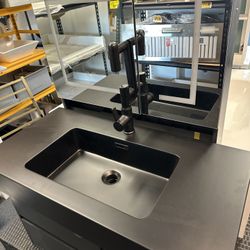 New 36”x18” Matte Black Integrated Engineered Quartz Basin W/  Faucet matte 