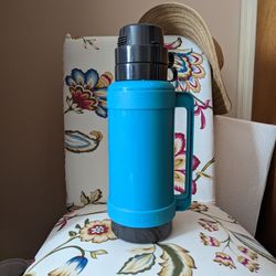 Teal Thermos 90s Vintage Carafe Coffee Drink Tumbler With Two Cups