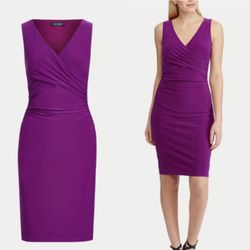NWT $130 Lauren Ralph Lauren Purple Midi Ruched Dress 4