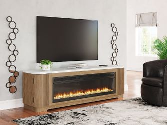 Camdill Light Brown 80" TV Stand with Electric Fireplace (Online Special Price)