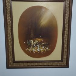 VINTAGE   CANVAS OIL PAINTING FRAMED - SIGNED 32"×27"