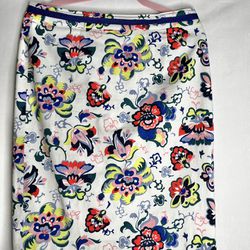 Boden Floral Print Skirt Straight Pencil Knee Length White Size 8
