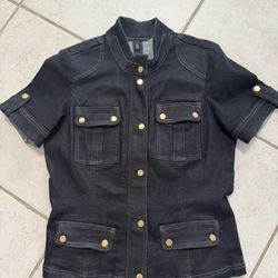 White House Black Market Denim Short Sleeve Zip Up Jacket Sz 14