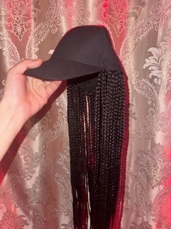 Hat Wig Baseball Cap with Black Braids Hair Attached Synthetic