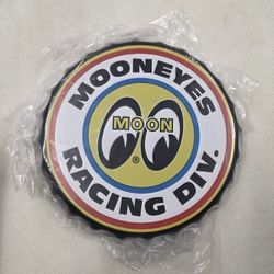 Mooneyes Racing Race Car Bottle Cap Metal Sign 
