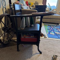 Antique Vintage One Arm Wooden Child School Desk w/ Shelf 