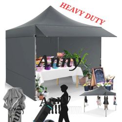 10x10 Pop Up Canopy Heavy Duty Party Tent with Removable Awning,Sidewalls,Sandbags and Rolling bag.Easy Up Outdoor Wedding Commercial Canopy,Gazebo 