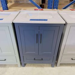 24 in Single Sink Bath Vanity in Navy Blue with Vanity Top in White  $349 