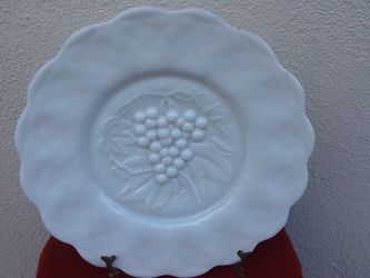 Milk Glass Plate Grape Design 11” Diameter,