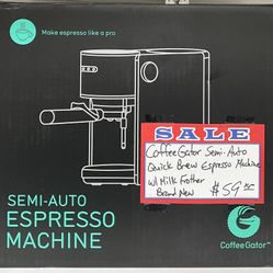 CoffeeGator Semi-Auto Quick Brew Espresso Machine W/ Milk Frother Brand New 