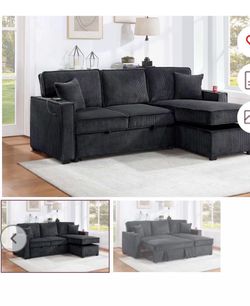 $380 . 2-P Convertible Sectional  Sleeper Sofa W/ Cupholder Sofa Storage & USB Ports  89”x 59”X36”H