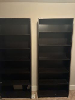 Pair of Black Bookcases with Adjustable Shelves