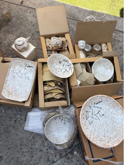 Matching Japanese-style ceramic dinnerware set