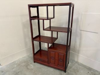 Vintage Mid-Century Chinoserie Asymetrical Rosewood Etagere Bookcase