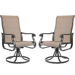 464  Patio Swivel Chairs Set of 2, Outdoor Swivel Rocker Dining Chairs with All Weather Textilene High Back & Metal Frame, for Backyard Deck Lawn Gard