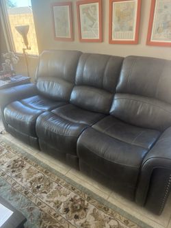 2 Gray Leather Recliner Sofas