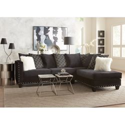 Luxury Black Sectional with Attached Chaise