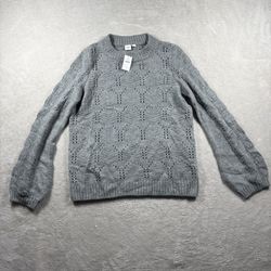 Gap Pointelle Wool-Blend Crewneck Sweater Women’s Size Small Gray NWT #2718