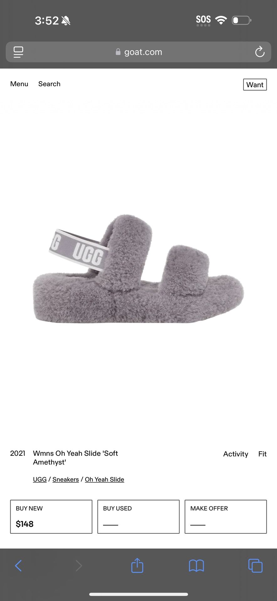 Brand New Never Used Ugg “ Oh Yeah “ Slides In Color Soft Grey