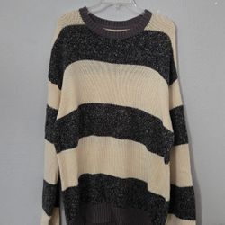 Urban Outfitters Grey White Stripe Crewneck Sweater Top Soft NWOT