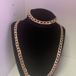 18K gold plated Cuban link 10mm for men (25 "necklace and 8'5" bracelet)