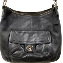 Coach Black Leather Crossbody Bag, Pebbled Leather, Adjustable Strap