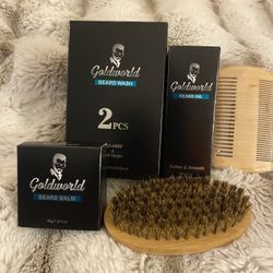  Gold World 5 Piece set, Oil, Balm, Wash, Comb & Brush