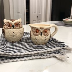 Ceramic Owl Sugar Bowl And Creamer, No Chips Made In Japan 