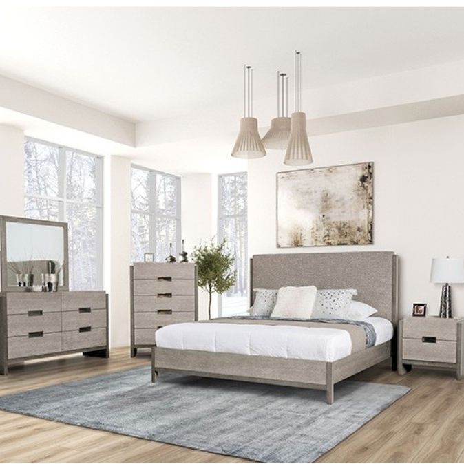 Brand New Grey Modern Style 4pc Queen Bedroom Set