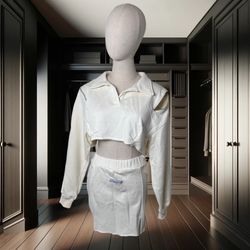 🤍 NOLA “Never Ordinary L’Ange” Bone White Zipper Sweatshirt & Pencil Skirt Set