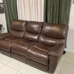 Leather Sofa with recliner brown