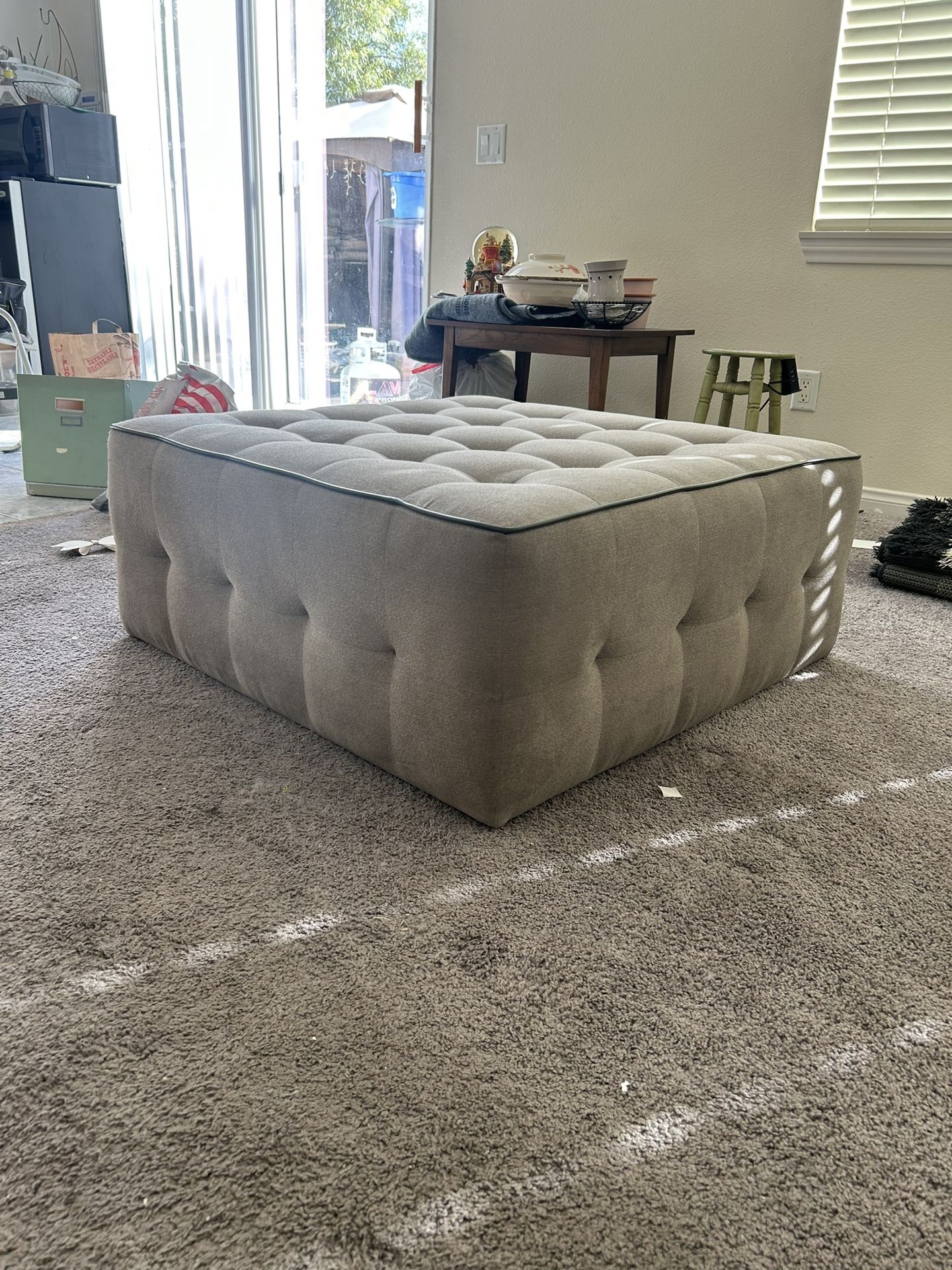 Taupe Tufted Square Ottoman