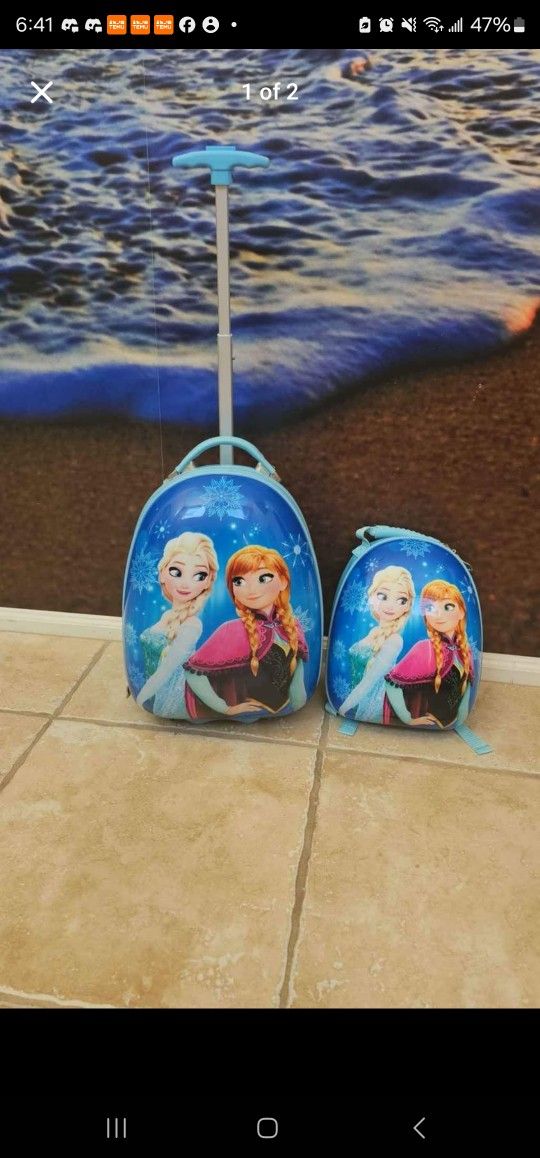 Anna And Elsa Girl Suitcase With Matching Bagpack