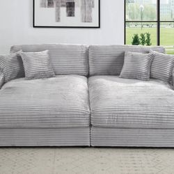 Brand New Super Plush Grey Corduroy Double Chaise Sofa Lounge 