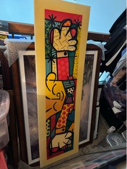 RARE ~ Romero Britto The Hug 1993 3D Acrylic Sculpture, Yellow Border, BM-B 1143